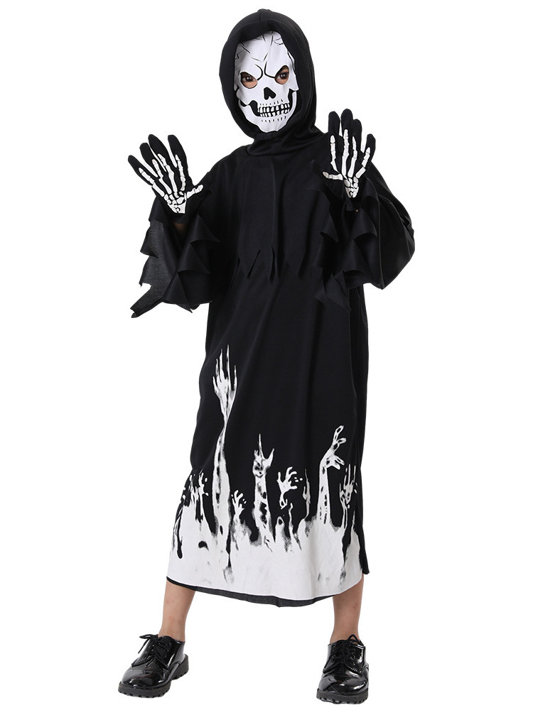 Kids Halloween Glow in the Dark Ghost Cosplay Costume Grim Reaper Robe Vampire Party Accessories