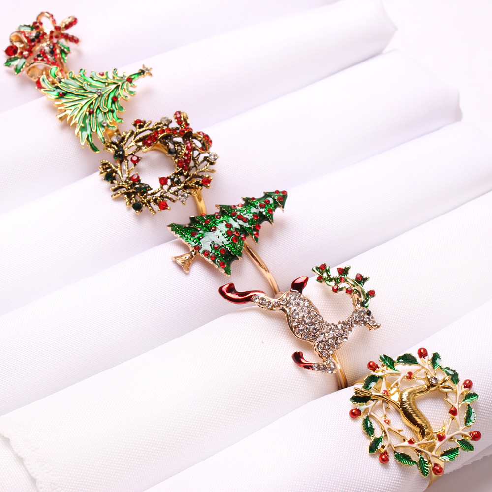 Christmas Deer Napkin Button Elk Snowflake Napkin Ring Apple Bell Christmas Tree Garland Napkin Ring