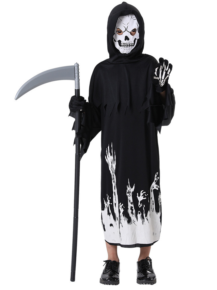 Kids Halloween Glow in the Dark Ghost Cosplay Costume Grim Reaper Robe Vampire Party Accessories