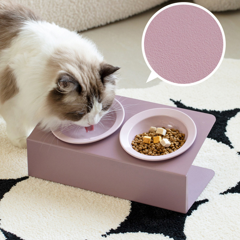 Pet products cat ceramic tilted food bowl with iron stand dog drinking bowl double elevated raised ceramic bowl with metal stand