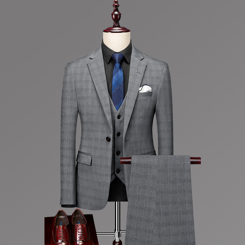 2024 Customized new suit three piece set for men's business slim fit plaid banquet coat vest pants