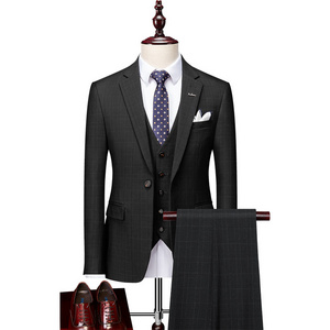 2024 Customized new suit three piece set for men's business slim fit plaid banquet coat vest pants