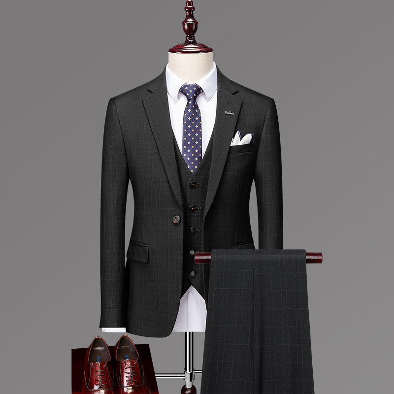 2024 Customized new suit three piece set for men's business slim fit plaid banquet coat vest pants