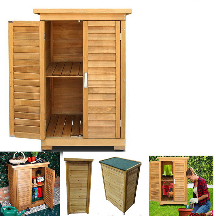 Wooden Garden Shed Fir Wood Outdoor Storage 2 Shelves Tool Equipment Cabinet New outdoor storage sheds Cabinet