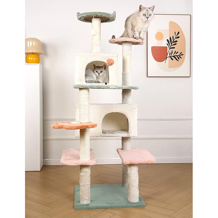 Luxury Pet Cat Tree House Condo Furniture Multi-Layer Cat Tower with Ladder Natural Sisal Scratching Post Climbing Jumping Toy