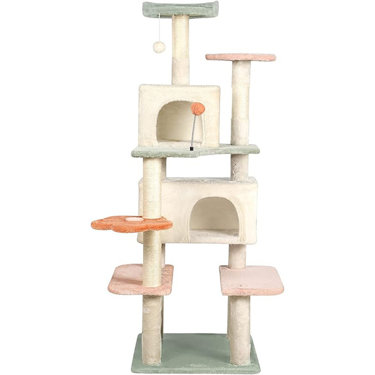 Luxury Pet Cat Tree House Condo Furniture Multi-Layer Cat Tower with Ladder Natural Sisal Scratching Post Climbing Jumping Toy