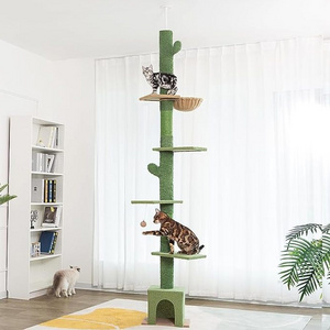 Meow Sir Floor to Ceiling Cat Tree Ajustable Height 6 Tiers Tower Cat Condo Hammock and Sisal Covered Post for Indoor