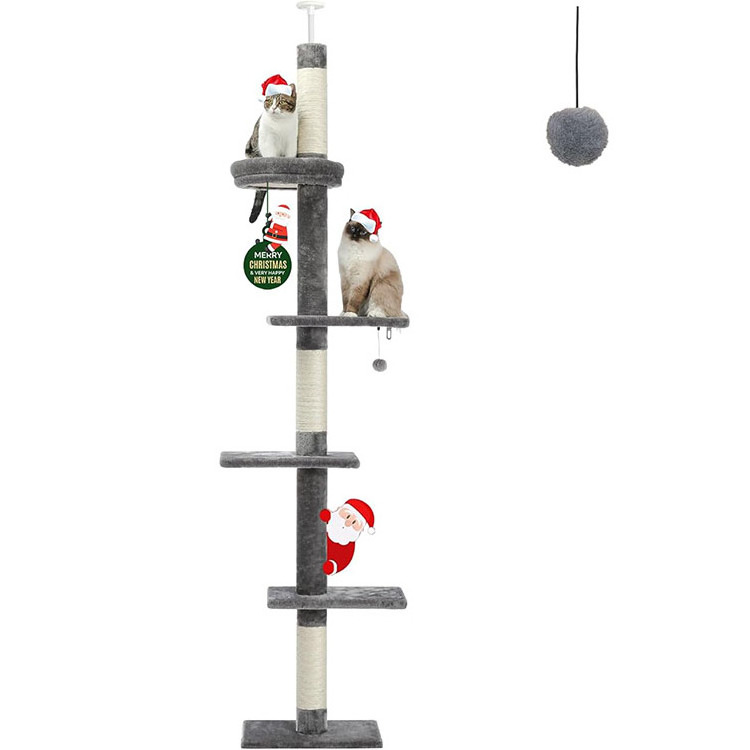 Floor to Ceiling Cat Tree Adjustable Height 5 Tiers Cat Tower Fit with Cat Condo Hammock and Sisal Post Scratcher for Indoor