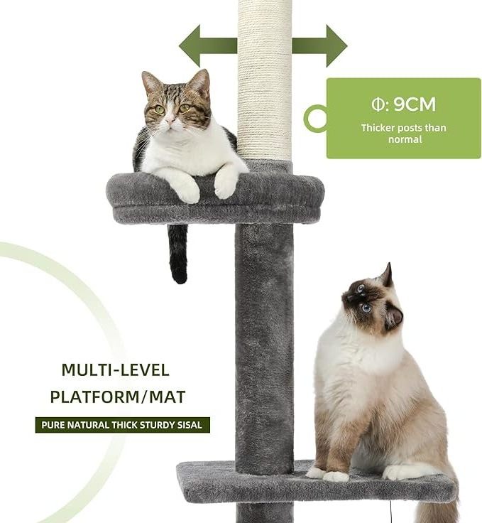 Floor to Ceiling Cat Tree Adjustable Height 5 Tiers Cat Tower Fit with Cat Condo Hammock and Sisal Post Scratcher for Indoor