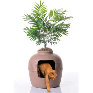 Plant Hidden Cat Litter Box Odor Control & Enhance Home Decor Cat Litter Box Furniture with Faux Plant