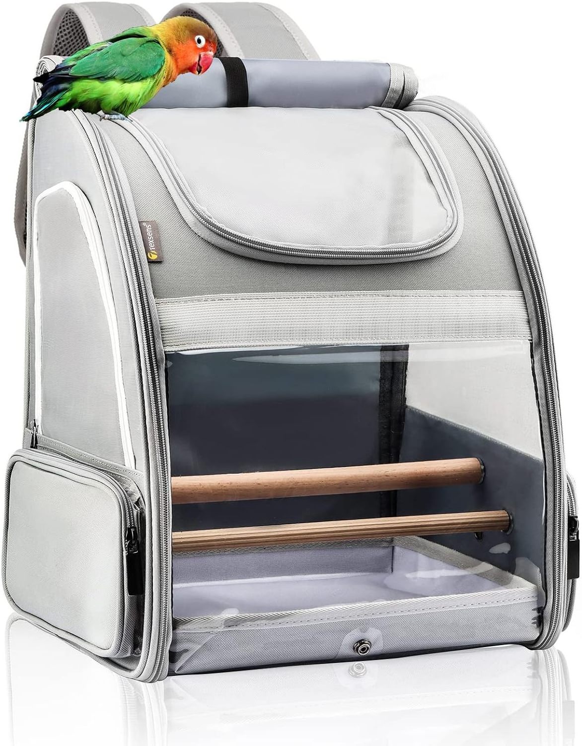 Light Gray Bird Carrier Backpack Breathable and Portable Pet Travel Cage Pet Bag for Small Birds Parrot