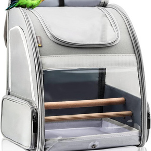 Light Gray Bird Carrier Backpack Breathable and Portable Pet Travel Cage Pet Bag for Small Birds Parrot