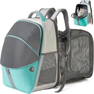 Mint Safety Escape Proof Leash Pet Bag Cat Carrier Expandable Durable Breathable Mesh Backpack