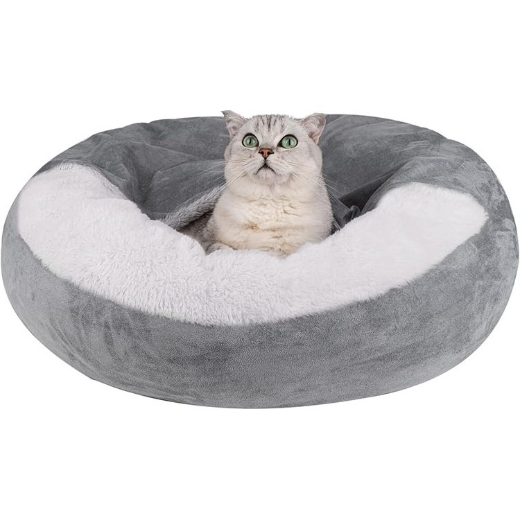 Covered Cat Bed Small Donut Camling Cat Beds for Small kitten with Hooded Blankets Round Pet Beds