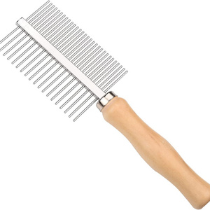 Wholesale Stainless Steel Pet Comb Pet Grooming Brush Pet Combs with Wooden Handle