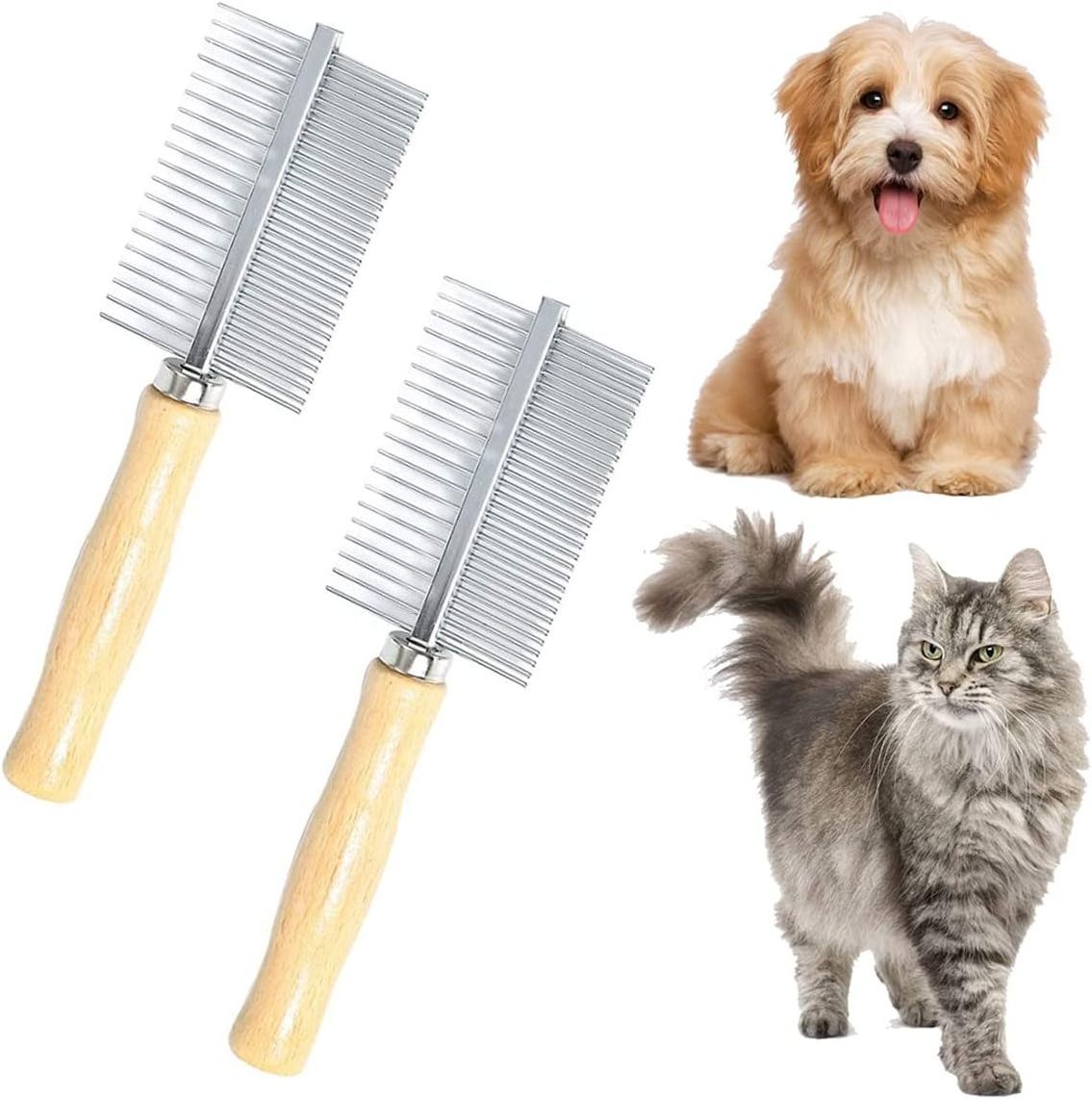 Wholesale Stainless Steel Pet Comb Pet Grooming Brush Pet Combs with Wooden Handle