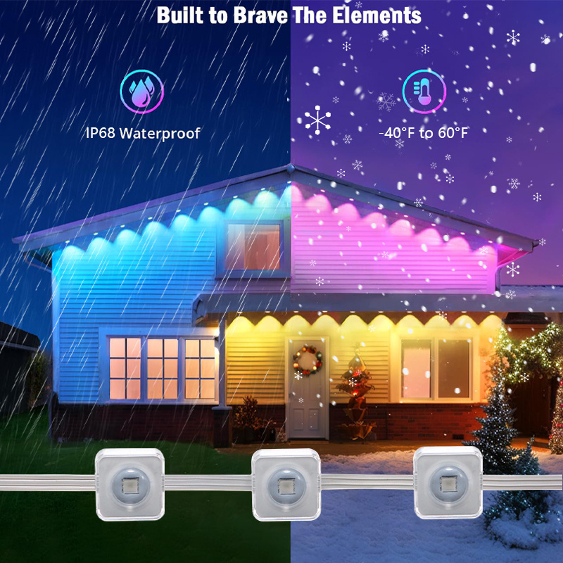 Holiday Smart Rgbic Led Christmas Permanent Outdoor Lights Track Home Under Eave Trim Led Pixel Light