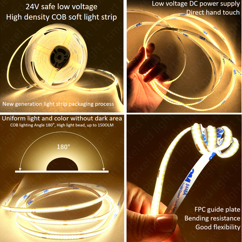 full color ip65 waterproof connector 480 leds/m dc24v 5m/roll flexible led cob strip light