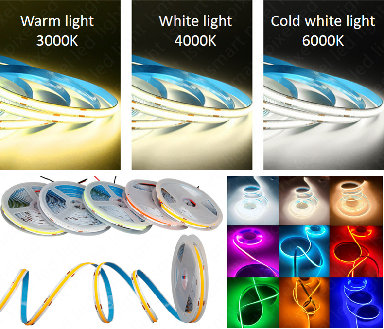 full color ip65 waterproof connector 480 leds/m dc24v 5m/roll flexible led cob strip light