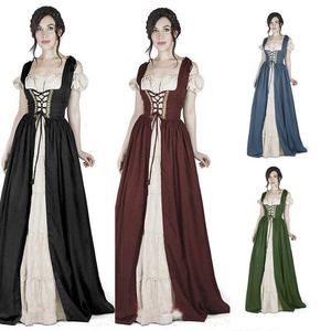 Womens Renaissance Medieval Irish Dress Trumpet Sleeves Dress