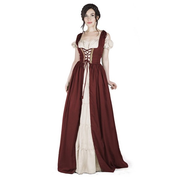 Womens Renaissance Medieval Irish Dress Trumpet Sleeves Dress