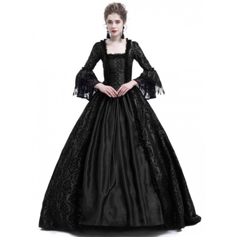 Women Full Length Party Stage Costumes Sleeves Sexy Gothic Medieval Princess Dress Vintage Prom Dress