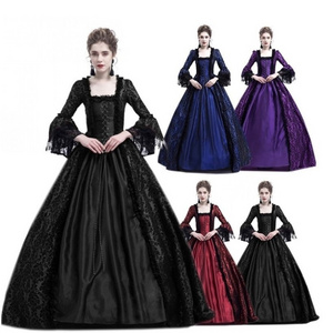 Women Full Length Party Stage Costumes Sleeves Sexy Gothic Medieval Princess Dress Vintage Prom Dress