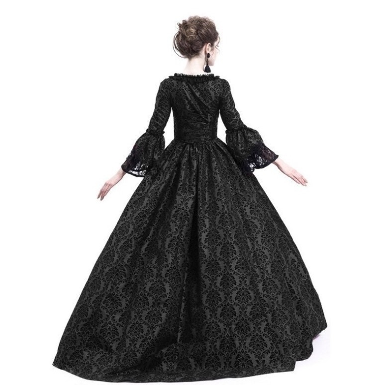 Women Full Length Party Stage Costumes Sleeves Sexy Gothic Medieval Princess Dress Vintage Prom Dress