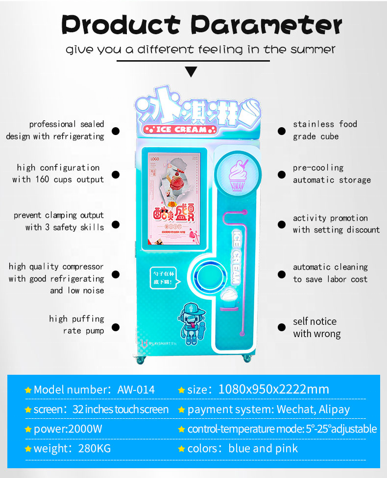 2022 Custom robot soft Ice Cream Vending Machine automatic coin operated protein frozen ice cream cone vending machine outdoor