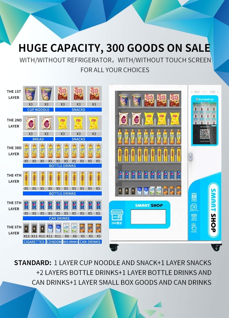 New-Stylle Vending Machine Drinks Unmanned Machine In Factory Sale With Double Cabinet