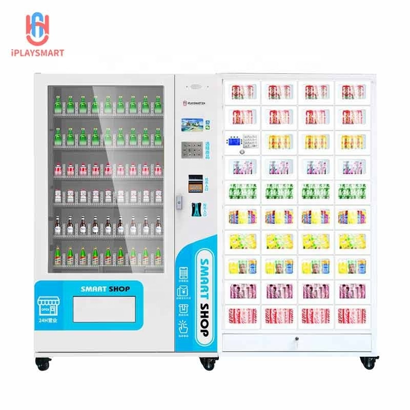 New-Stylle Vending Machine Drinks Unmanned Machine In Factory Sale With Double Cabinet