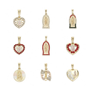 Oro laminado 18K religious catholic pendant charms jesus necklace three tone virgen de guadalupe virgin pendant for women