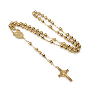 stainless steel laminated gold religious rosary maria necklace