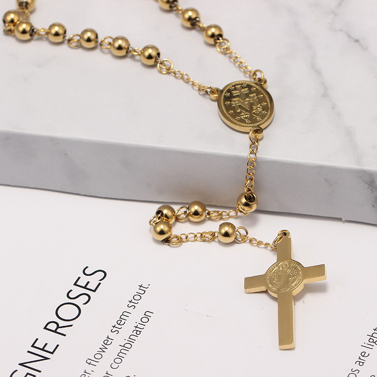 stainless steel laminated gold religious rosary maria necklace