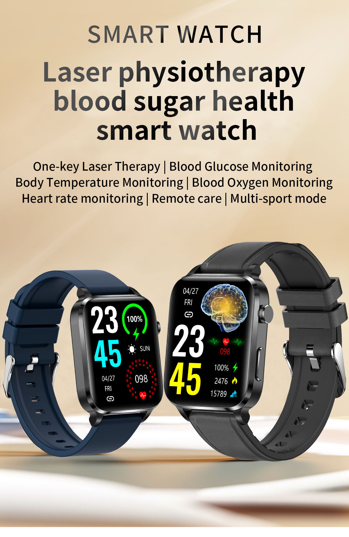 VALDUS ECG Health Smartwatch F100  IP68 Waterproof Laser Therapy Blood Glucose Monitor reloj inteligente Smart Watch