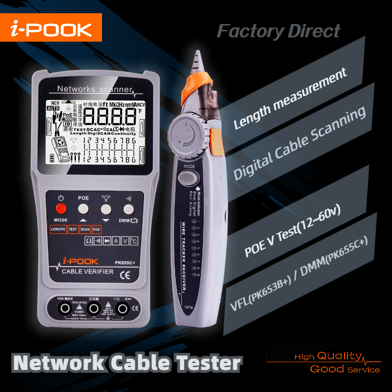 i-pook PK653C+ OEM ODM LCD  Tester Wire Tracker/Tracer RJ11 RJ45 Cable Toner Line Finder Ethernet LAN Network Cable Tester