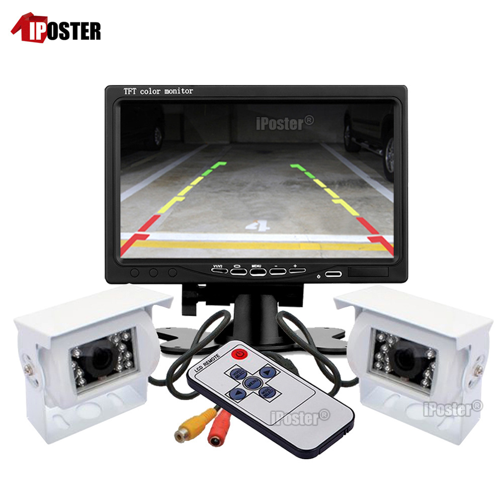 iPoster 7 Inch Stand Mount Car Reverse Monitor + 18 Infrared LED Car Backup Camera *2