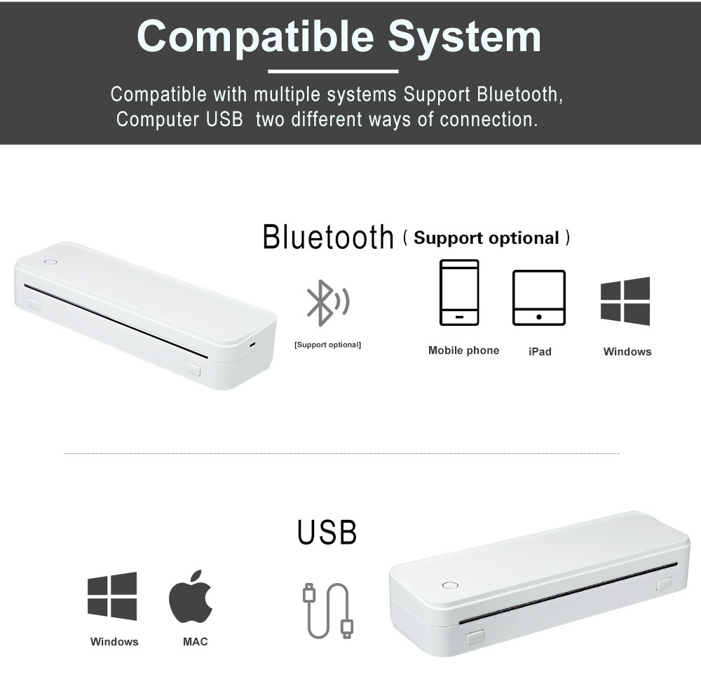 A4 Portable Mini Printer Photo Modern Travel Document Small Handy Thermal Wireless Bluetooth Thermal tatoo printer