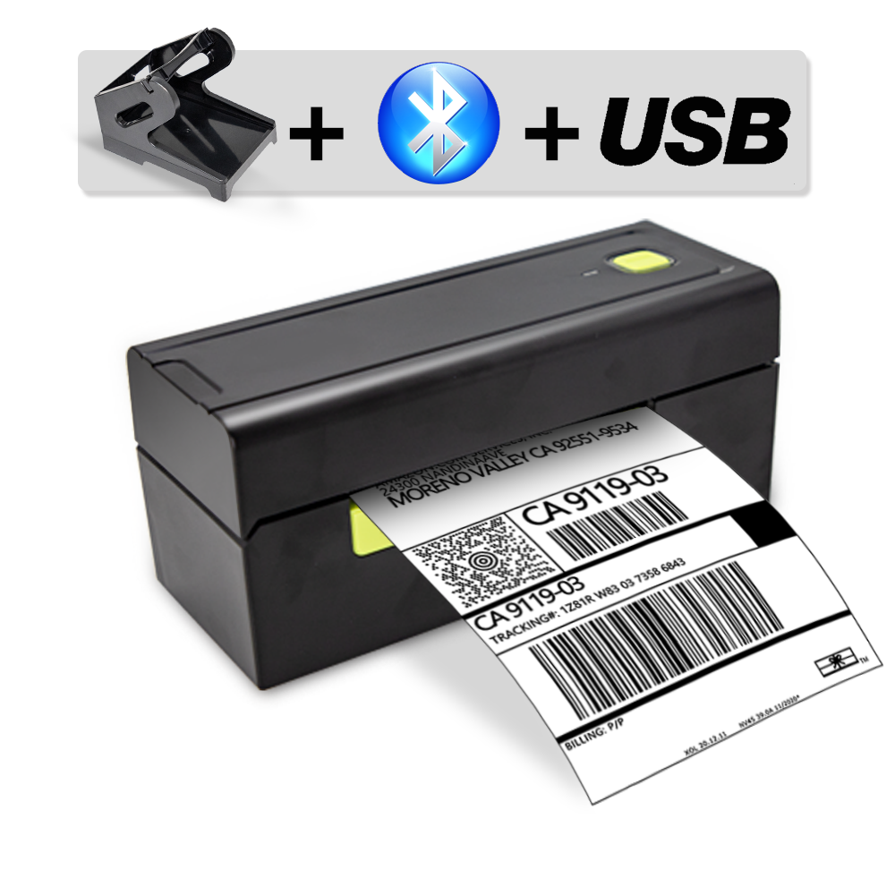 4x6 Bluetooth Shipping Label QR Code Barcode Sticker Printer 203dpi Resolution 110mm Max Paper Size Food Price Tag Stock Linux