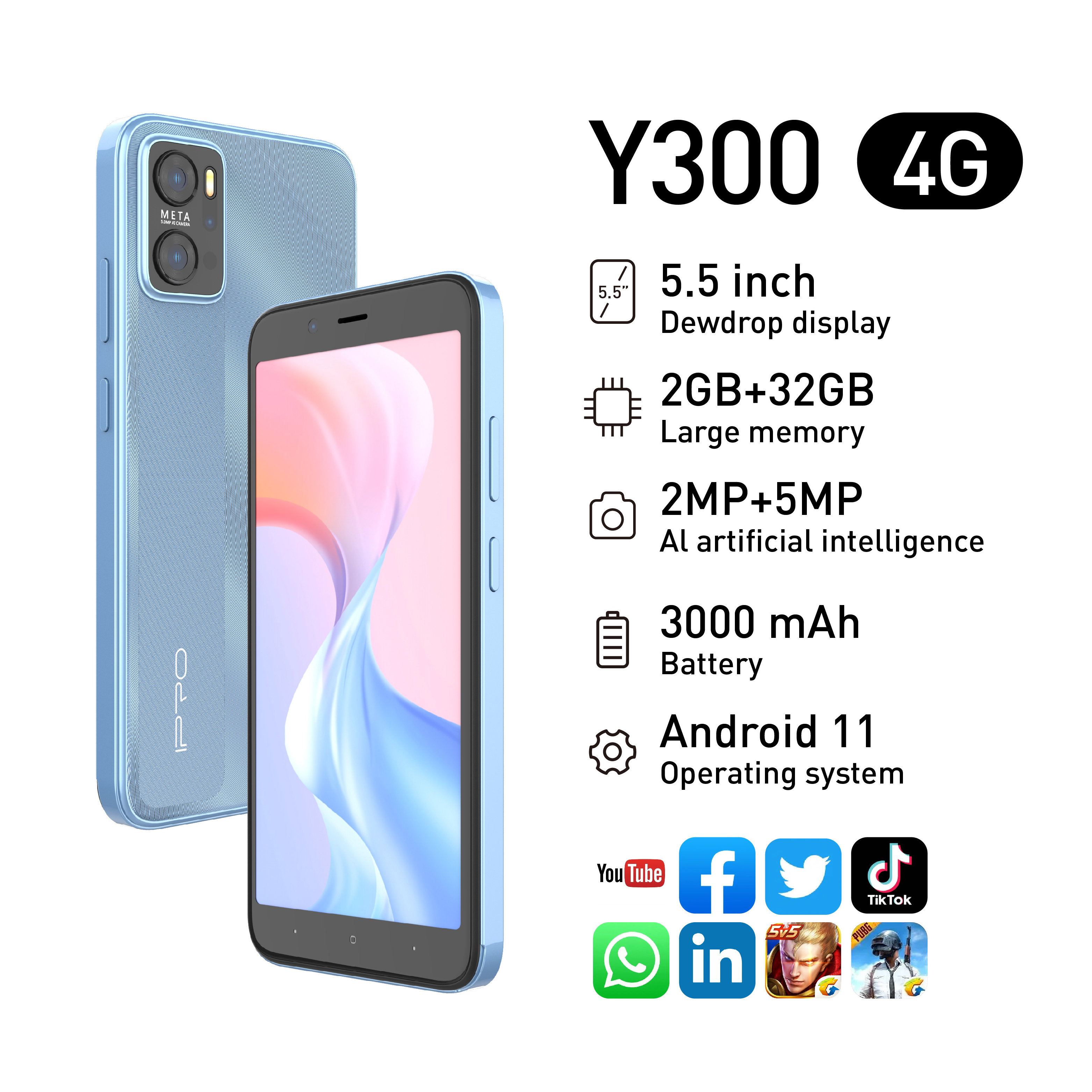 3g Ipro Y300 5.5inch cellphones 2gb+32gb large memory 2500mah battery 4g dual nano sim Android 12.0 oem smartphone