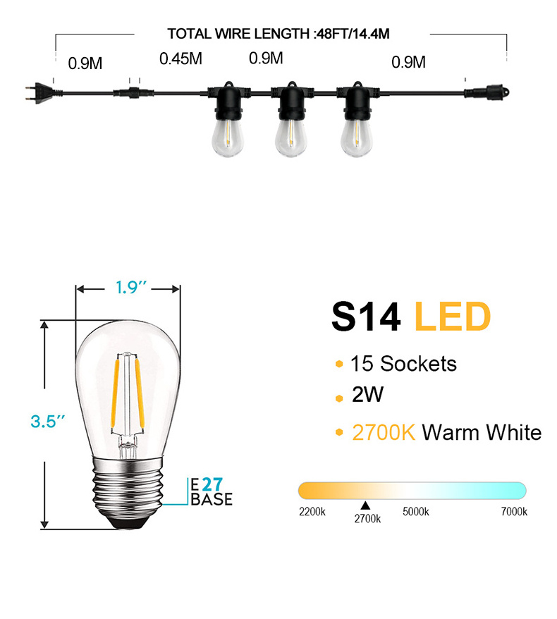 Christmas festoon garlands edison filament globe string lights outdoor electric charging led bulb