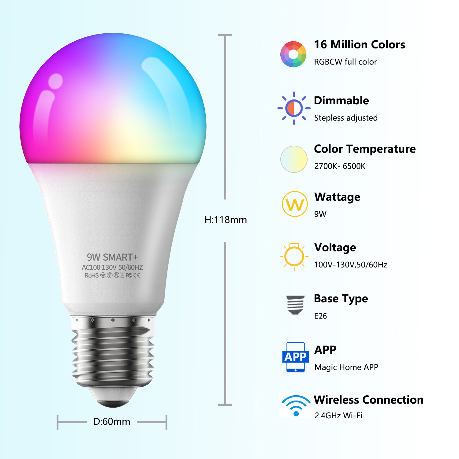 Top quality dream color wifi 9watt wholesale small bulb alexa dimmable led bulbs