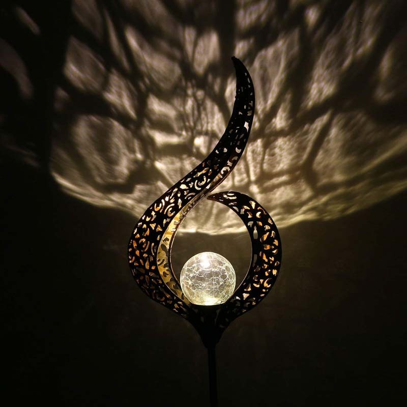 Outdoor Solar Lights Garden Crackle Glass Globe Stake Solar Moon Light Waterproof Garden Solar Light