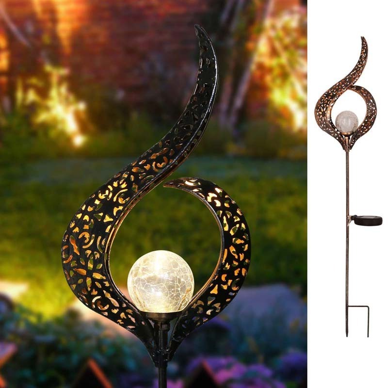 Outdoor Solar Lights Garden Crackle Glass Globe Stake Solar Moon Light Waterproof Garden Solar Light