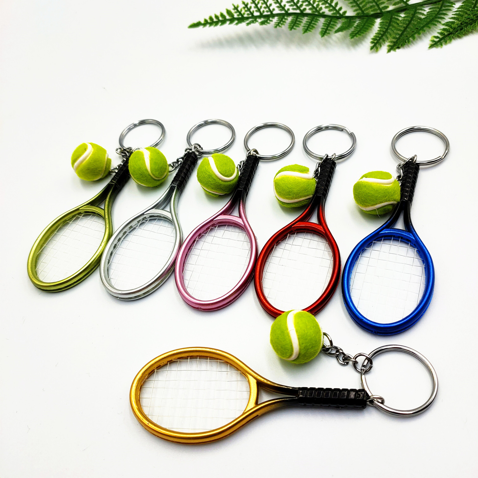 Mini Exquisite Lightweight Tennis Racket Racquet Ball Keychains Key Rings Students Tennis Sport Split Keychains