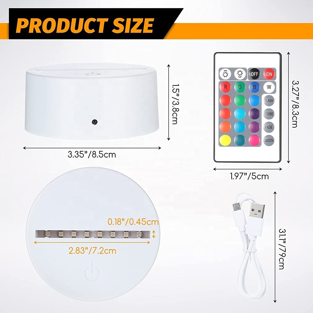 Cheap Wholesale White Multicolor Led Shower Crack Acrylic Lamp Base Plate Stand 3D Night Light Round Abs Base