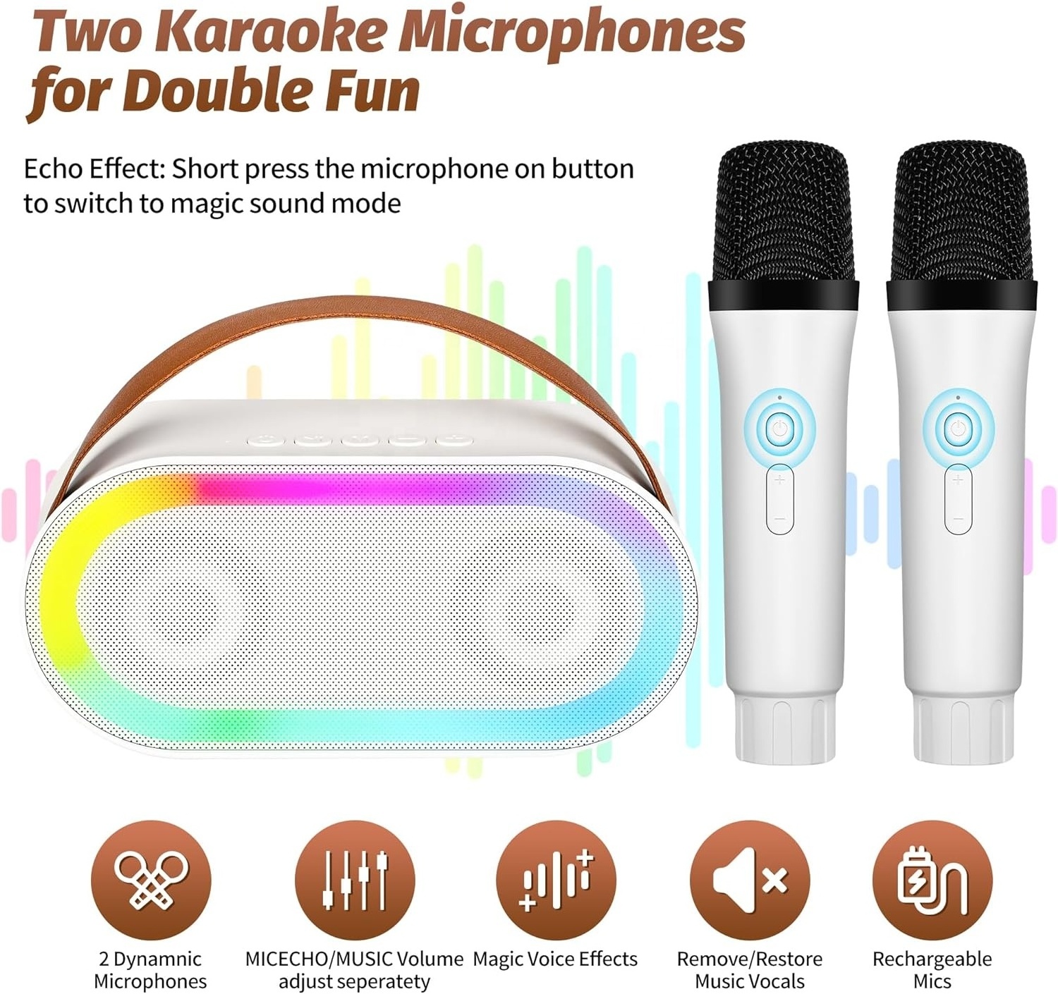 Chinese Karaoke Machine Portable Karaoke Speaker With 2 Mini Wireless Mic And Led Lighted Mic Standing