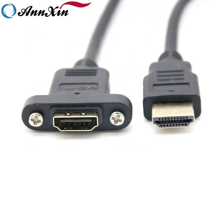 High Quality Pure Copper  HDMI Male to Female Panel Mount Extension Cable HD Cable Support 3D 1080P With Screw Hole