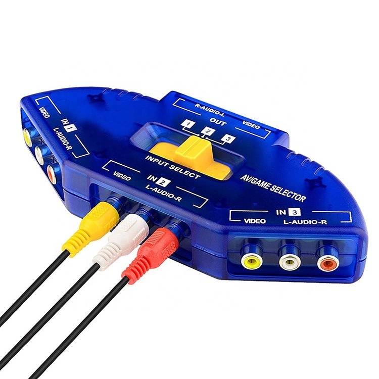 AV Switch RCA Audio Video Interface DVD Set-Top Box VC Shared TV 3 Way Splitter Audio Cable