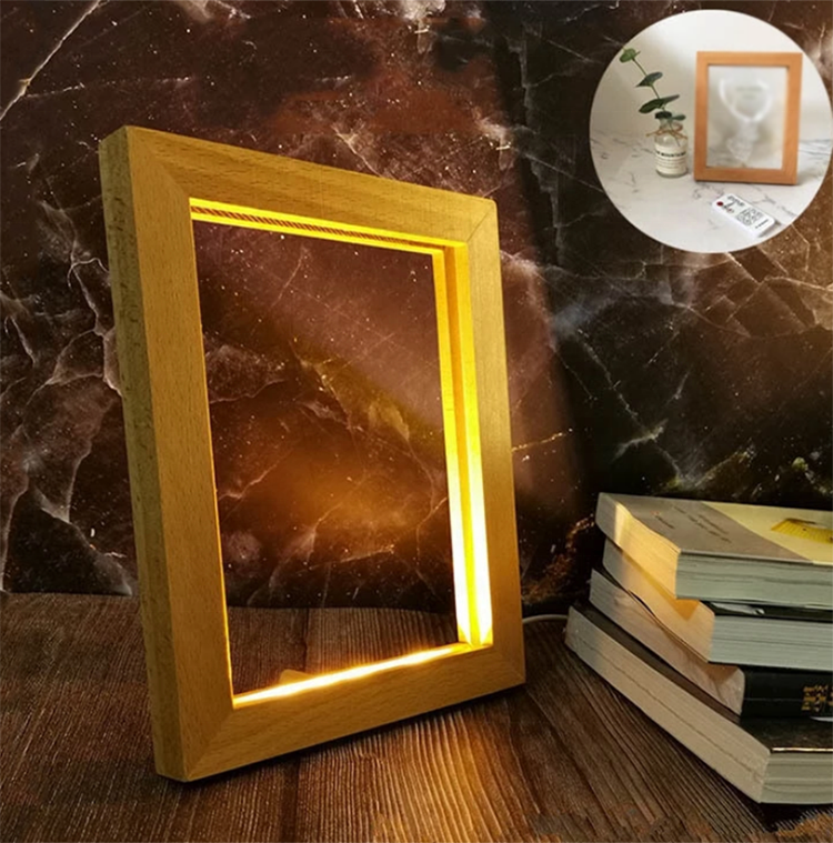 Custom High Quality 3D Table Lamp USB Wooden Picture Photo Frame  Acrylic With LED Lights